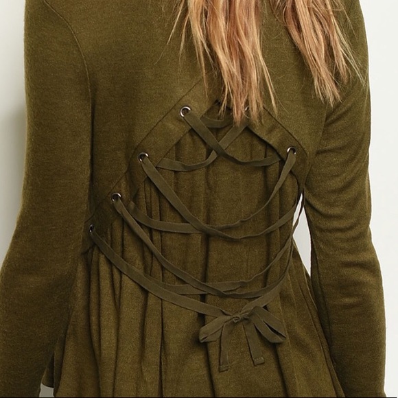 ❌DONATED❌Olive Green Babydoll V-neck Tie Detailed Soft Knit Top - Picture 2 of 10